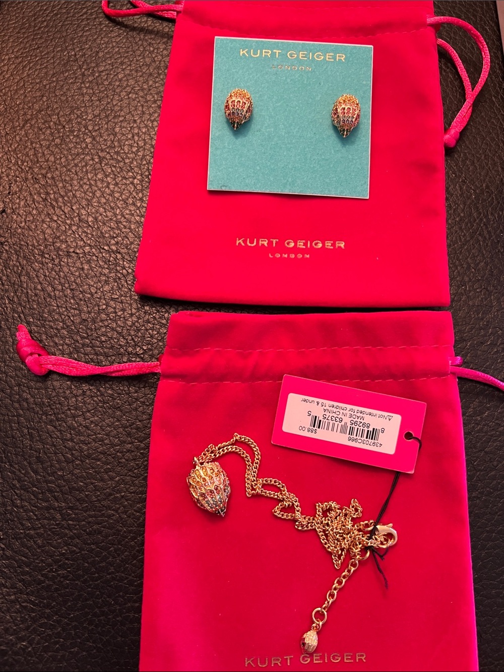 KURT GEIGER LONDON NWT 2pc SIGNATURE EAGLE HEAD NECKLACE & PIERCED EARRINGS